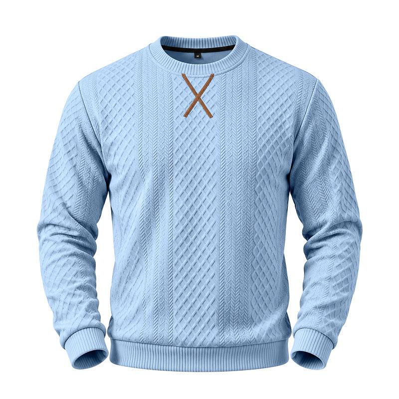 Men's Geometric Jacquard Textured Crew Neck Sweatshirt, Long Sleeve X Stitch Decor Casual Pullover Top for Daily Wear