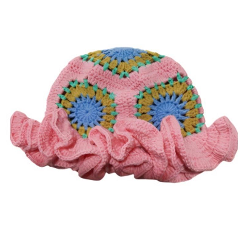 Hand Crochet Bucket Hat with Ruffled Edge Warm Fisherman Hat Ethnic Flower Hat Headwear for Women Winter Elegances