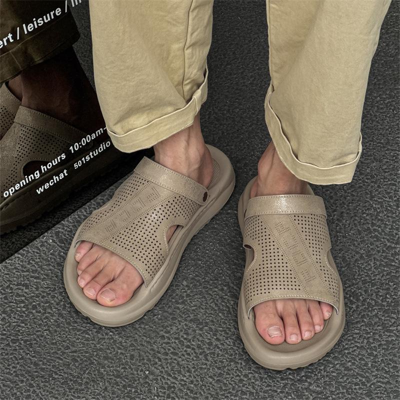 Sandals new wear versatile casual soft bottom anti-skid slippers beach shoes 651201 black-J