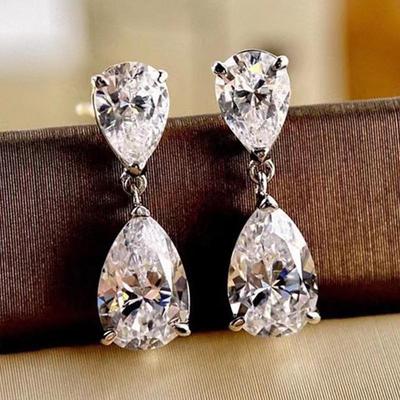2023 Moissanite Teardrop Earrings: Shiny Zircon, European & American High-End Women's Fashion