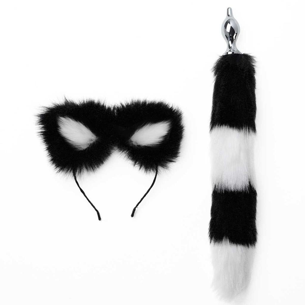 Frauen Erotische Cosplay Sex Kostüm Set Schwanz Metall Anal Butt Plug Spielzeug mit Faux Pelz Tier Ohren Stirnband Erwachsene Sex spiel