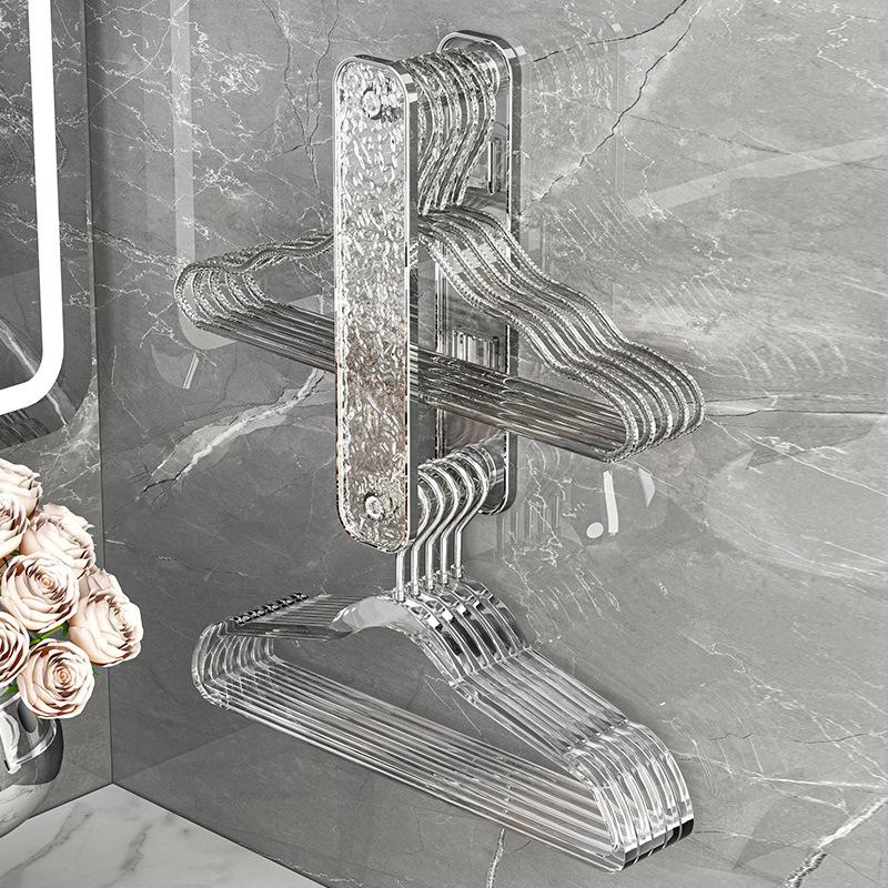 Yimi Jia Wall-Mounted Retractable Bathroom Hanger Rack with Glacier Texture