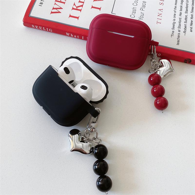 Solid Color Beaded Heart Case Suitable for AirPods Pro 1st Generation, 1st Generation Pro 1st Generation Apple Bluetooth Earphone Case