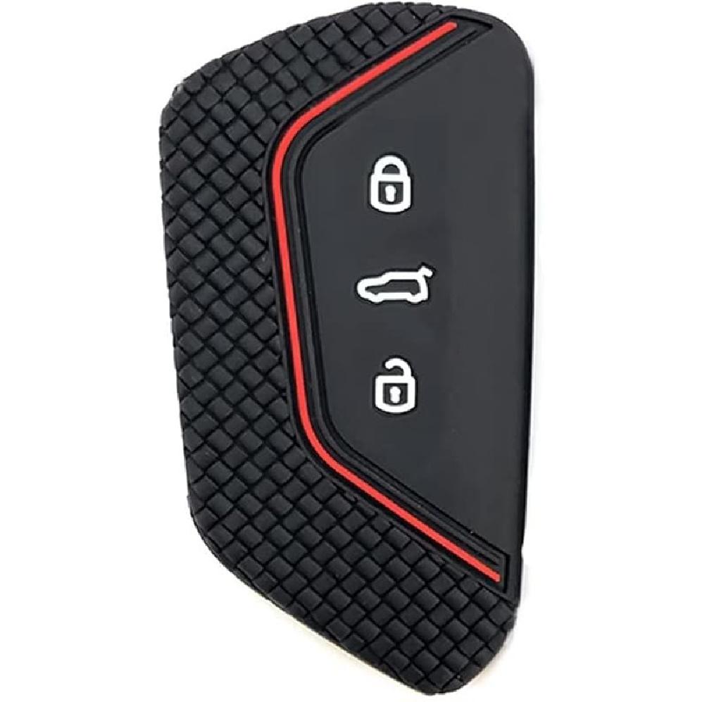 Key Fob Cover Silicone Key Case Protective Sleeve Remote Accessories Compatible with VW Volkswagen MK8 Golf 8 GTI Skoda Octavia 3 Button Car Key