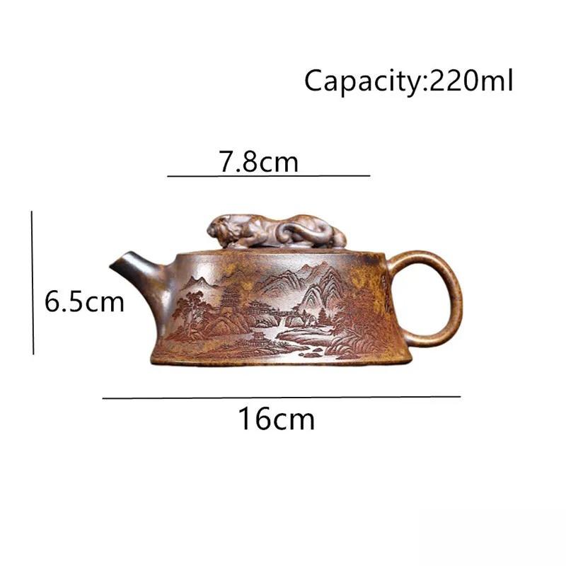 

220ml Chinese Yixing Handmade Purple Clay Teapot Creative Household Tea Pot Hand-carved Dragon Tiger Kettle Zisha Tea Set Gifts