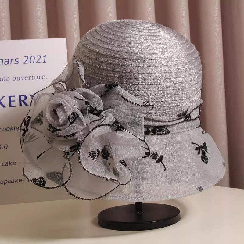 Sun Hat Women's Summer Organza Flower Fisherman Travel Vacation Sunshade Anti UV Retro Hat