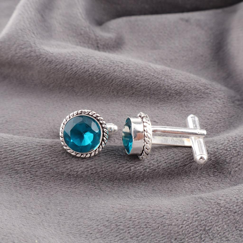 Apatite Gemstone 925 Sterling Silver Handmade Jewelry Cufflinks Gift For Father CL-3-12