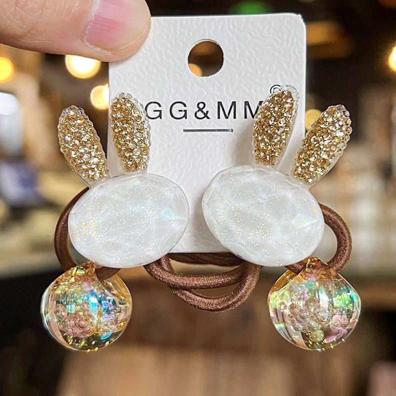 Hair Ties With Rabbit Autumn Winter Colorful High Elasticity For Girls School Daily Use Premium Soft Comfortable Non Pull