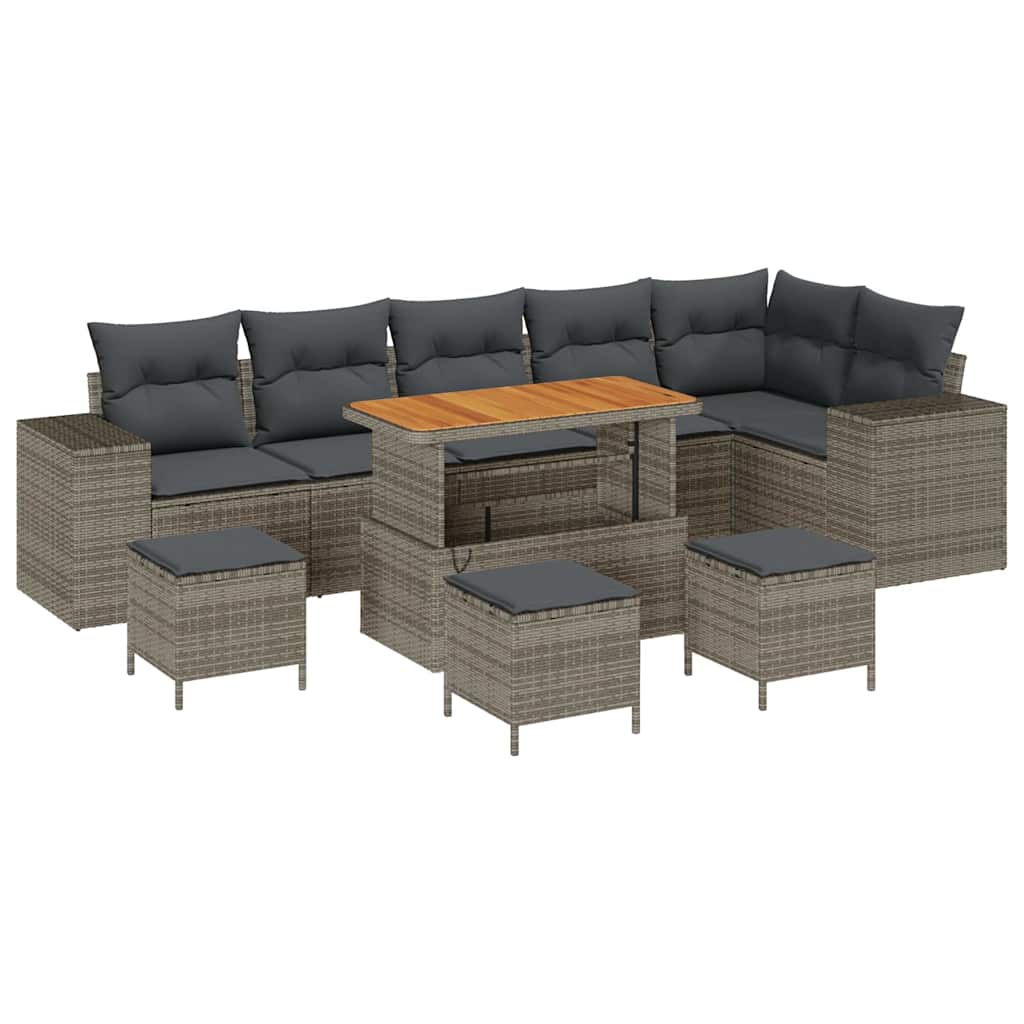 Garden Sofa Set 10 pcs Grey Poly Rattan