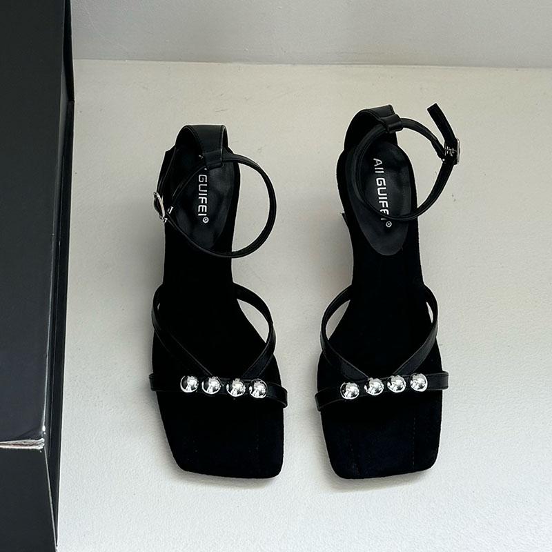 Fashion Fashion Metal Rivet Women Wedges Sandals Shoes New 2025 Footwear Ankle Wrap Ladies Heeled Sandals Wedges Shoes Female Pumps