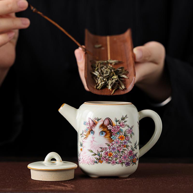 180ml Ru Kiln Persian Cat You Fang Square Teapot High-end Exquisite Teapot Single pot Ru Yao Lady Teapot KungFu Tea Ceremony
