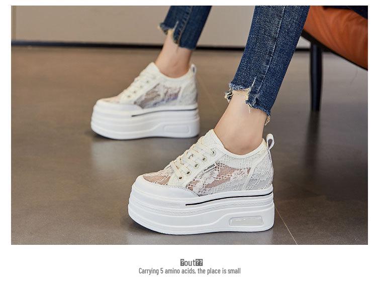 Women's Height-Boosting Thick-Soled White Sneakers for Spring & Autumn A8905