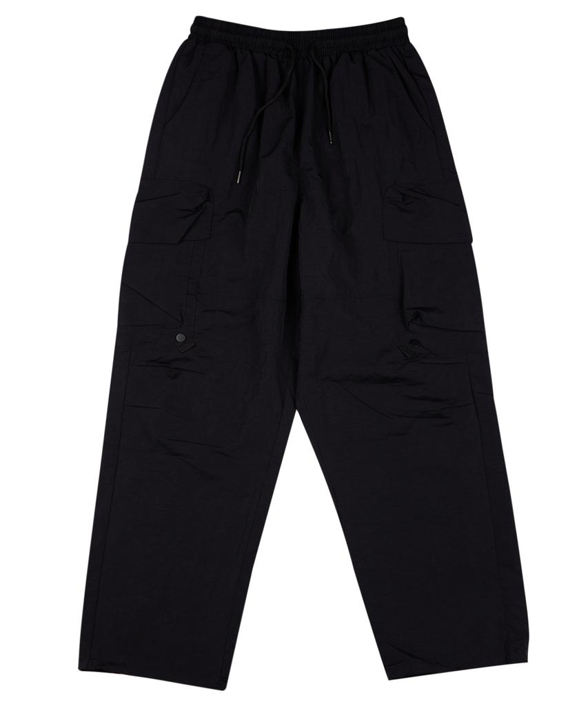 CREAM SODA LAB Wide Nylon Elastic Waist Big Pocket Cargo Pants Black