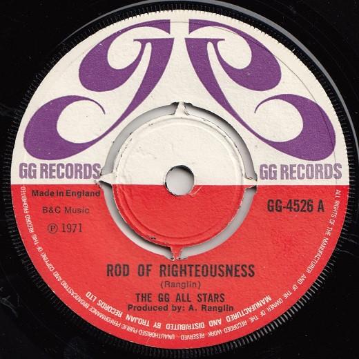 

7inch Record G.G. ALLSTARS Rod Of Righteousness GG4526 GGs Records 1971 UK Reggae Ska Dub Used