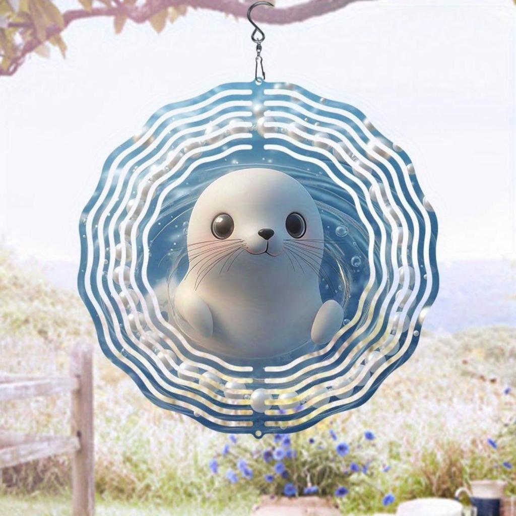 Classic Pearl Seal Pattern Metal Wind Chime Outdoor Hanging Decor Kinetic Wind Spinner Christmas Thanksgiving Holiday Gift for Home Garden