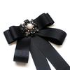 Women Ribbon Bowtie Brooch Pretied Crystal Jewelry Necktie Bowknot Jabot Collar