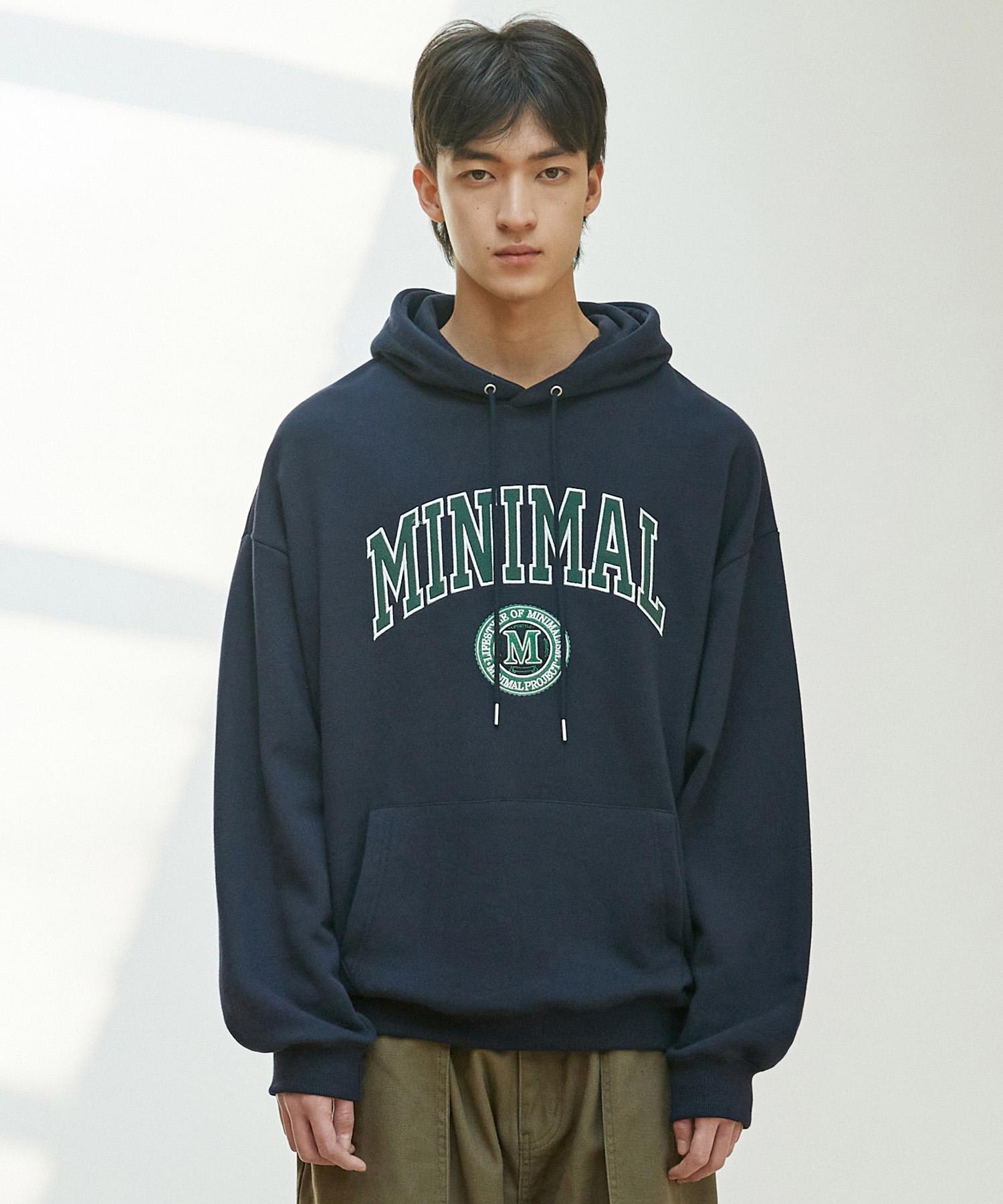 Minimal Project University Arch Embroidered Logo Oversized Hoodie Mht120 [Navy] Navy/L