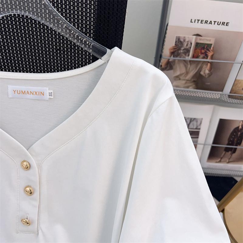 Plus Size V-Neck Mid-Length Short-Sleeve T-Shirt for Women