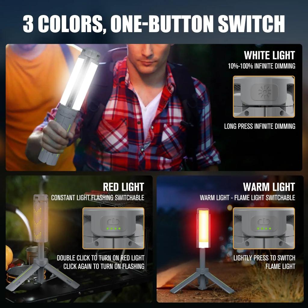 Telescopic Camping Lantern with Stand (40" Tripod) Rechargeable Camping Light 8000mAh & Lantern Flashlight 360° LED Heads