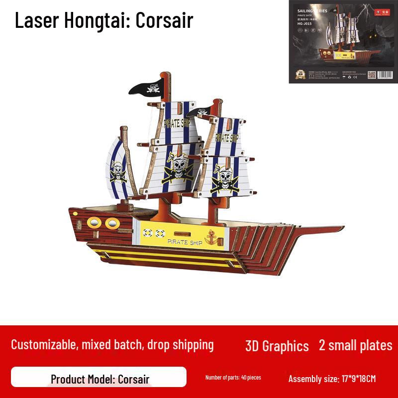 

3D Wooden Boat Model Puzzle DIY Educational Toy