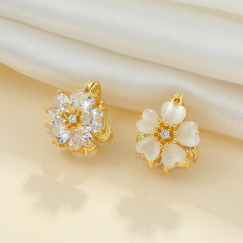 Huazi Style Zircon Stud Earrings for Women - Gold-Plated, Non-Fading Luxury Jewelry