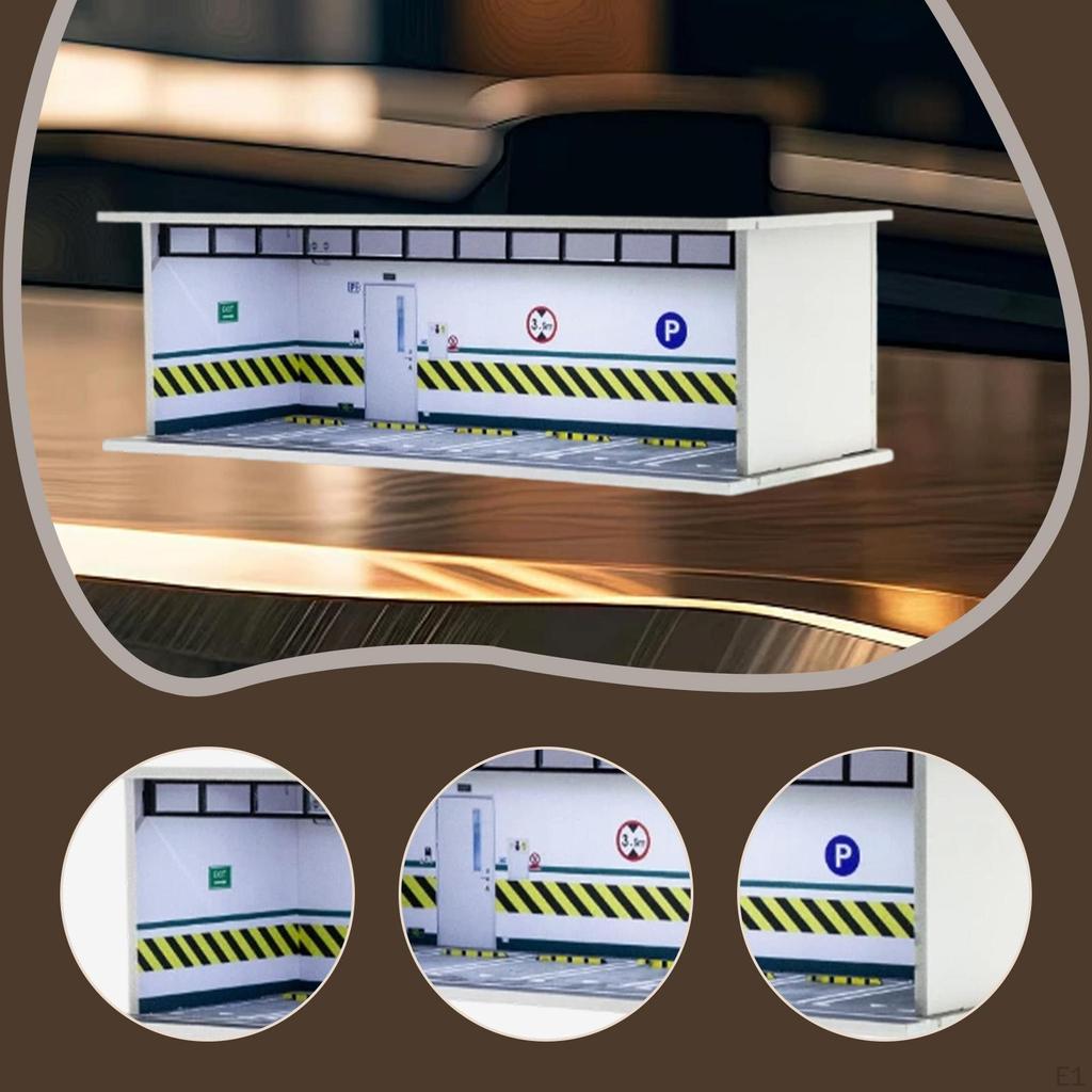 1:64 Scale Car Garage Moldel with LED Showcase Lighted Diecast Wheels Display Case for Doll