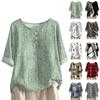 Women's Fashionable And Casual Shirt Half-sleeve Round Neck Print Cotton And Linen Blouse Top