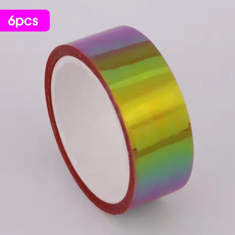 6pcs Laser Gradient Colors Adhesive Tape Set,Rainbow Decoration Waterproof,Pupil DIY Diary Embellish Gift Wrapping,Collage Paper