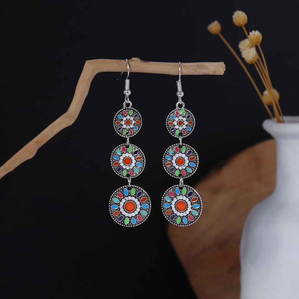 Bohemian Ethnic Style Oval Earrings, Retro Tourist Attractions Ethnic Minority Fringed Beaded Earrings