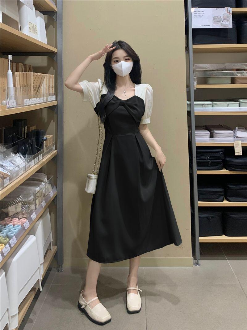 French Bow Patchwork Plus Size Summer Dress 2026 XL