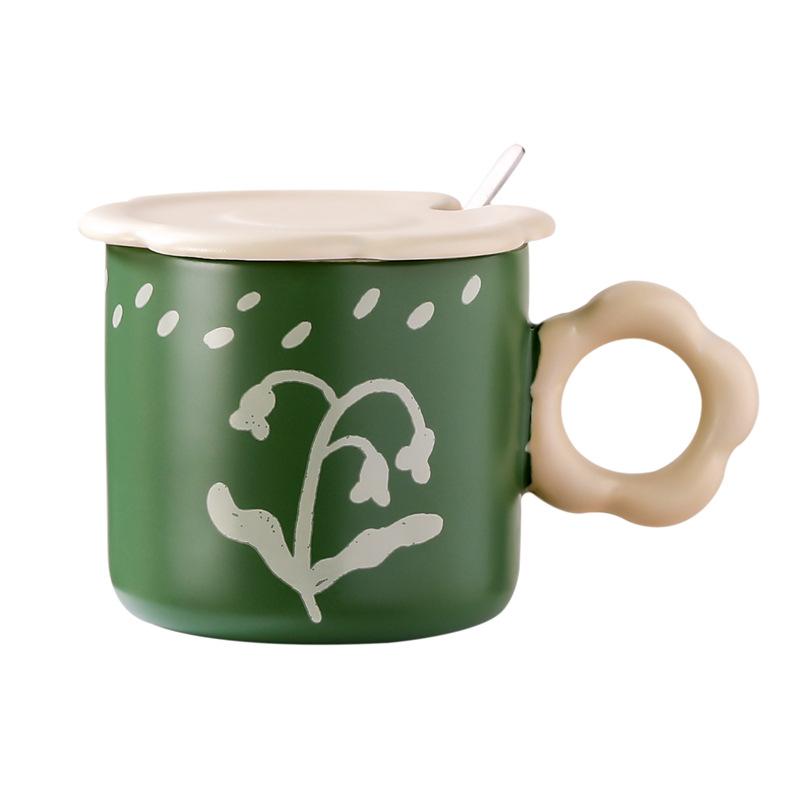 Underglaze Color With Lid Ceramic Mug Coffee Cup Women High Value Office Drinking Cup Women Internet Celebrity Water Cup
