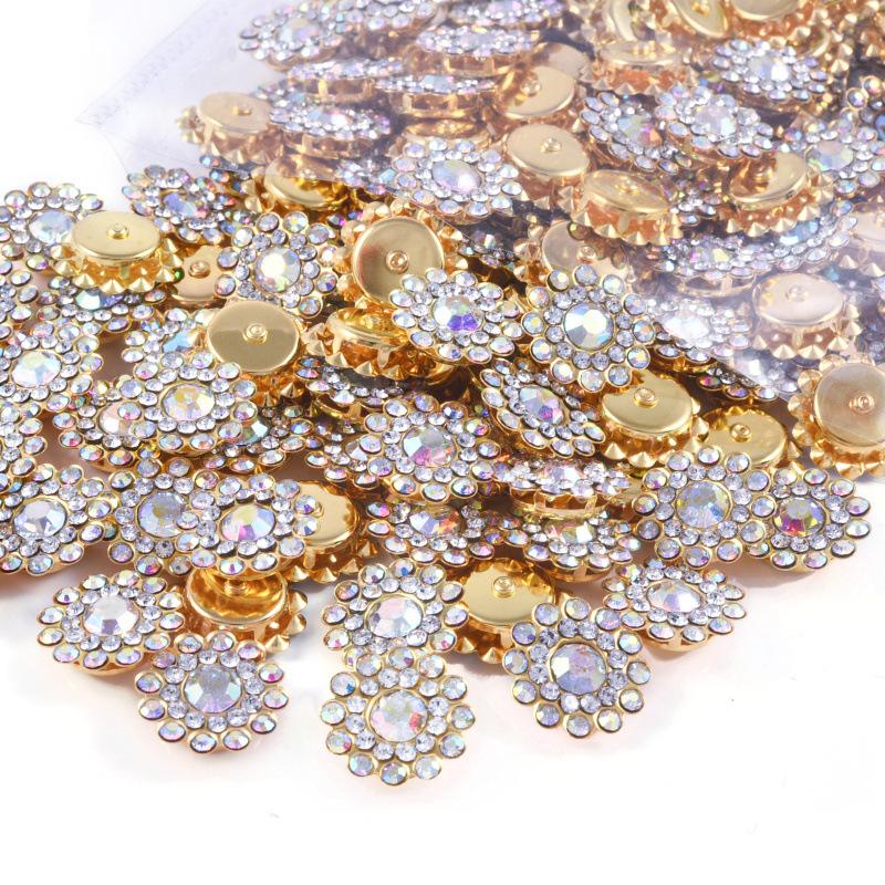 Sun Flower Claw Diamond, Glass Flower-Shaped Rhinestone Buckle Hand Seam Diamond, Round Flower Plate Grab Diamond Diy Jewelry Button Decoration
