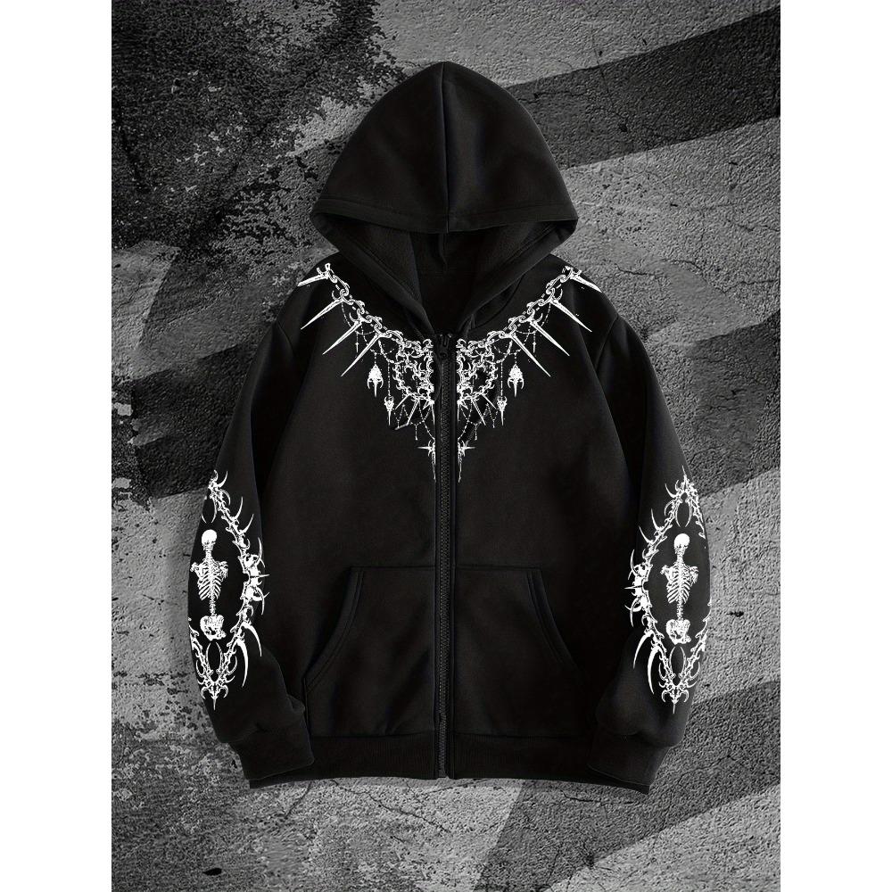 

Men s Gothic Dark Printed Zipper Hoodie, an Ideal Choice for Fashionable Streetwear, Casual Occasions, and Fashionable Clothing Matching XL