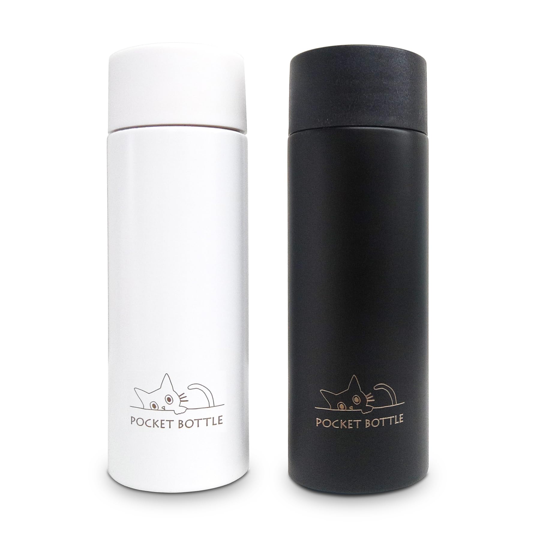 

Set of 2 Mini Water Bottles, Vacuum Stainless Steel Pocket Bottles, 120ml, Cute Cat Design, Slim Design, Lightweight, Double-walled Vacuum Wall,