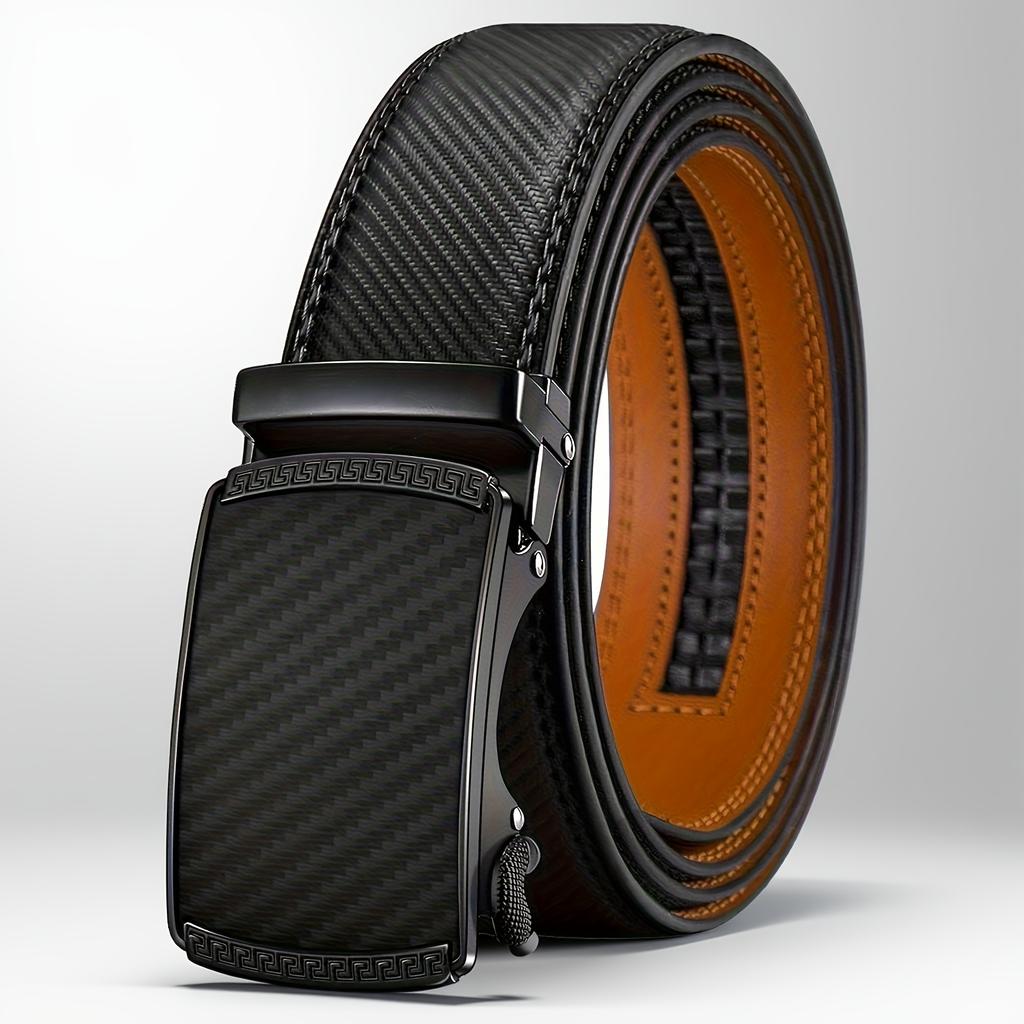 Mens Leather Ratchet Belt with Automatic Buckle, Adjustable Belt(35MM)