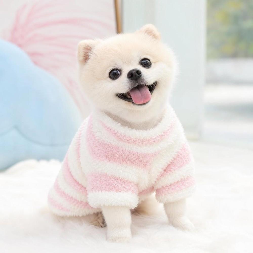 Winter Dog Warm Clothes Stripes Plush Dogs Coat Fashion Pet Clothes Cat