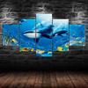 Whale Goldfish Deep Blue Ocean Scenery 5 Piece Five Panel Wall Canvas Print Modern Art Poster Picture Home Decor Gift For Him Her