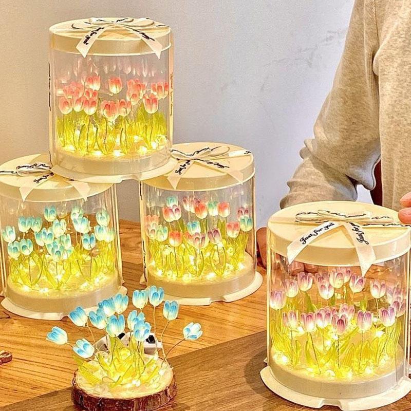 DIY Flower Sea Simulation Tulip LED Night Light  Table Lamps Bedroom Ornaments Craft Decoration Table Lamps Gift Ambient Light