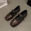 2025 ballet single shoes new small fragrant wind ladyshoes light mouth black metal Mary Jane retro flat fairy