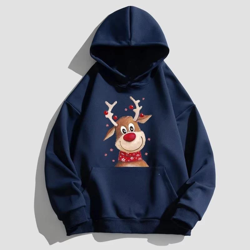 Cross-border new printed Christmas deer jumper, men's and women's fashion jumper, street style hooded sweatshirt