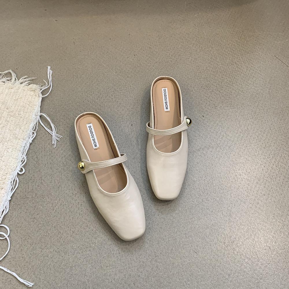 Flat-bottomed Bag Head, Half Slippers, Women's Outer Wear 2025 Spring New Models, Pregnant Women with One Foot, Small Fragrant Lazy Shoes, Trendy Flat