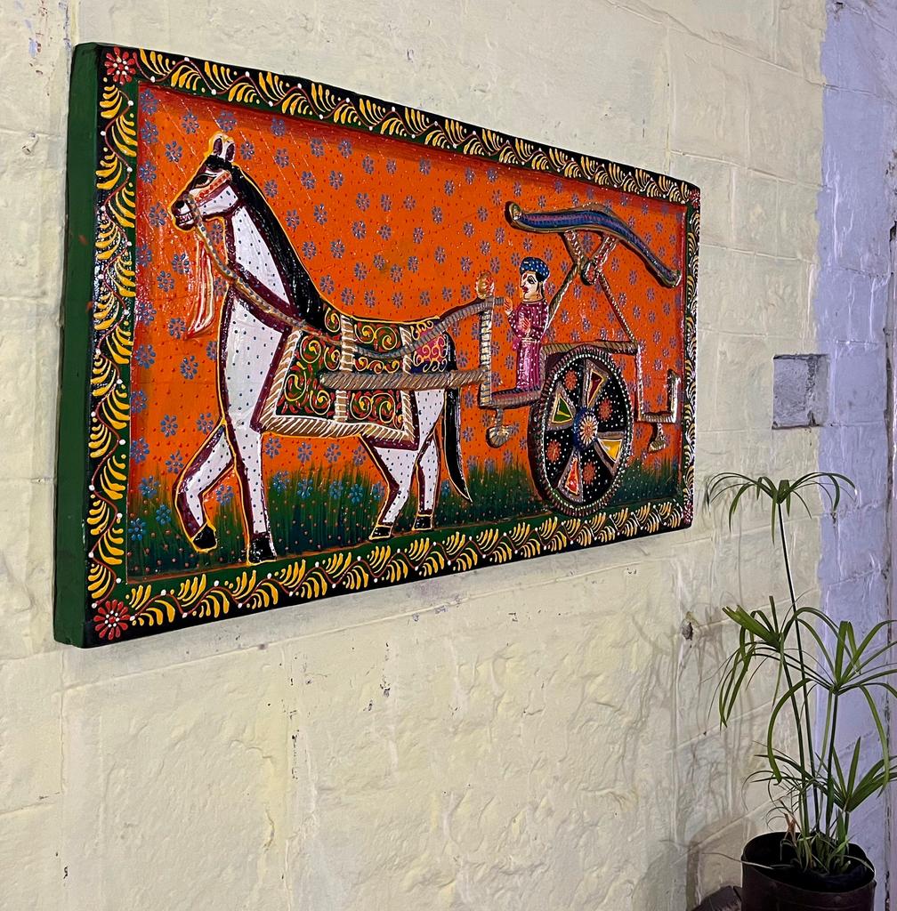 Handmade Indian Horse Wall Art: Traditional Wooden Home Decor (36x18)