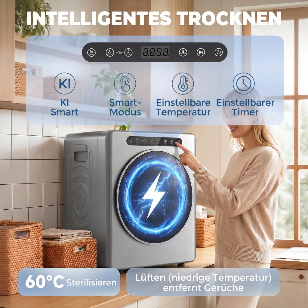 5kg Vented Dryer, 1000W Compact Freestanding Front-Loading Tumble Dryer with Stainless Steel Drum, Timer, Silver