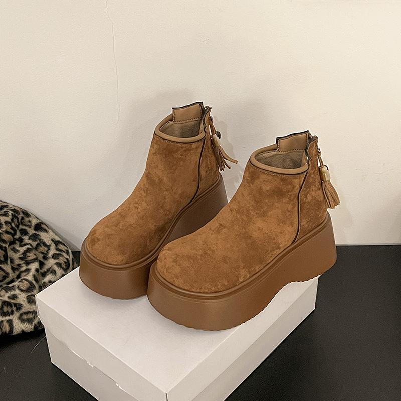 

British style thick-soled suede Martin boots women s 2025 winter new big-headed muffin Chelsea Birkenstock short boots 40 верблюд