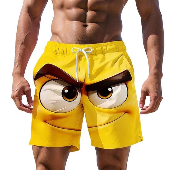 Men Shorts Elastic Waist Tie Cartoon 3D Printed Casual Shorts with Pockets Loose Fit Lightweight Breathable Beach Vacation Sports Shorts
