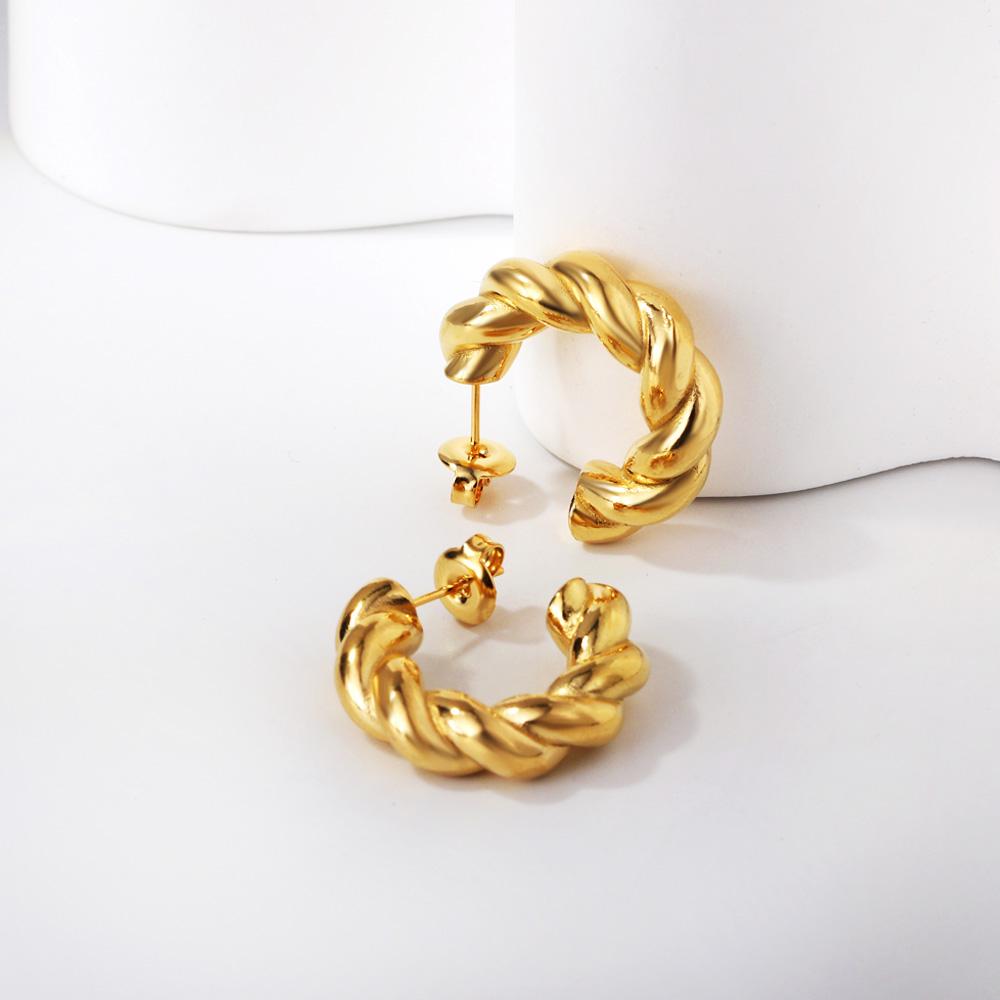 Fashion Irregular Twisted Earrings for Women, French Vintage Jewelry High-end Exaggerated Stainless Steel Gold-plated Gift