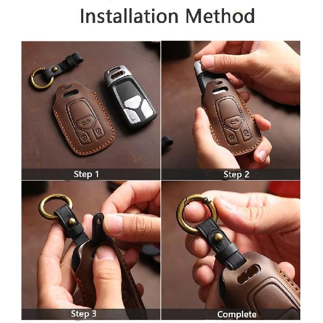 SANRILY Handmade Leather Key Fob Cover for Lincoln 2017 2018 2019 2020 2021 MKC MKX MKZ Continental Navigator 2019 2020 Nautilus 5 Button Smart Key