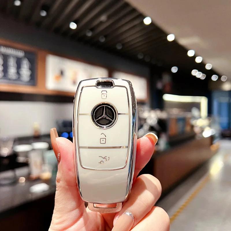 

Чехол для автомобильного ключа из ТПУ, чехол-брелок для Mercedes Benz C260L A200L E200L E300L GLC260L, аксессуары, держатель для брелка белый