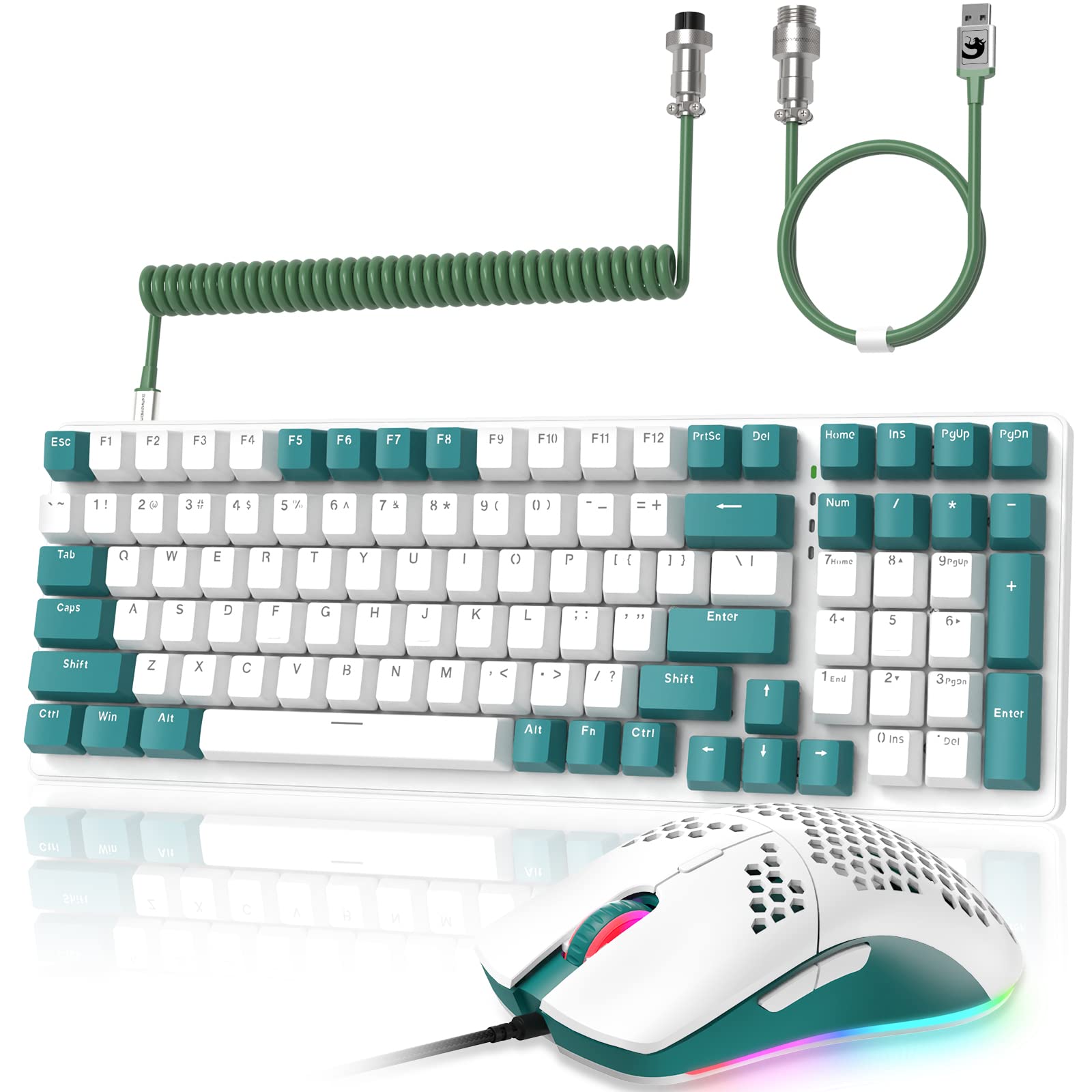 

MAMBASNAKE K3 Gaming Keyboard Mouse Coil Cable Wrist Rest Set 98 Key Mechanical Keyboard Independent Key Switch Retains Number Space Rainbow Color