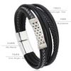 Vintage Multi Layer Magnetic Clasp Handwoven Genuine Leather Bracelet Cuff For Men Fashion Accessory
